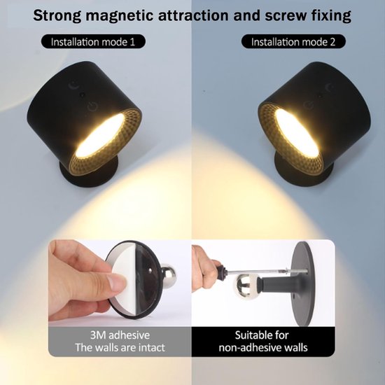 Nachtlampje - Nachtlampje kinderen - Tafellamp slaapkamer - LED-wandlamp - Voor binnen met afstandsbediening - Touchbediening - 360° draaibaar - Oplaadbaar via USB - RGB 7-kleuren dimbaar - Voor woonkamer/gang (1 stuk, zwart) van Merkloos — afbeelding 4