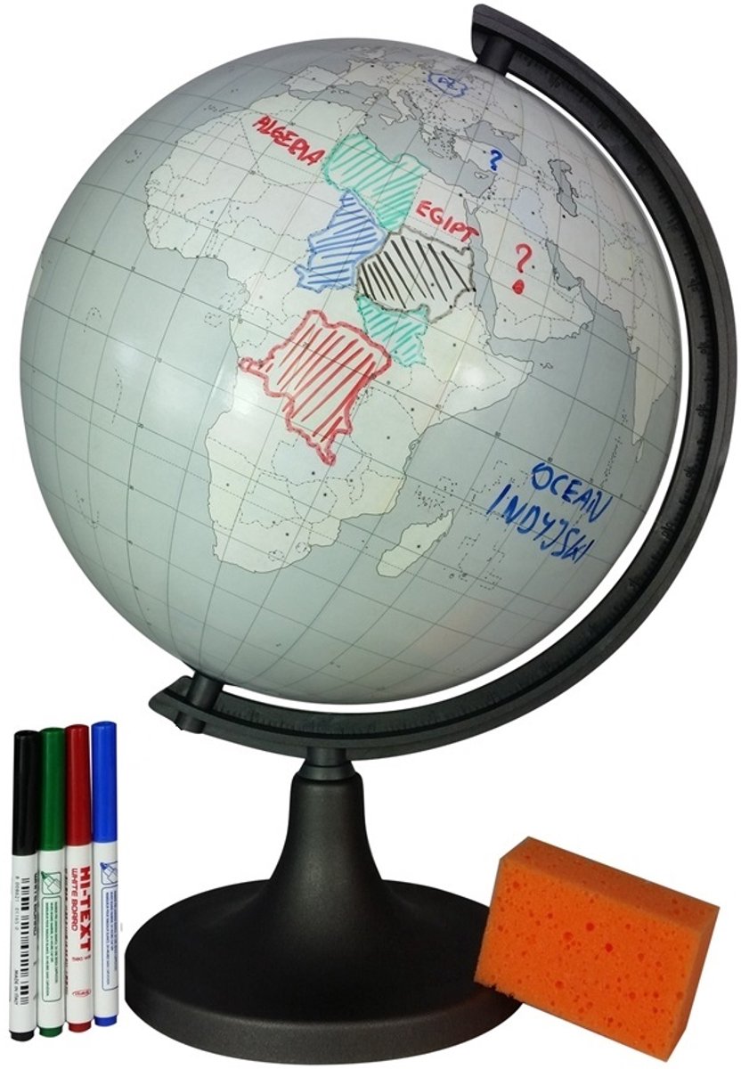 Interactieve Wereldbol 32cm met 4 Markers & Spons - Leerzaam Cadeau