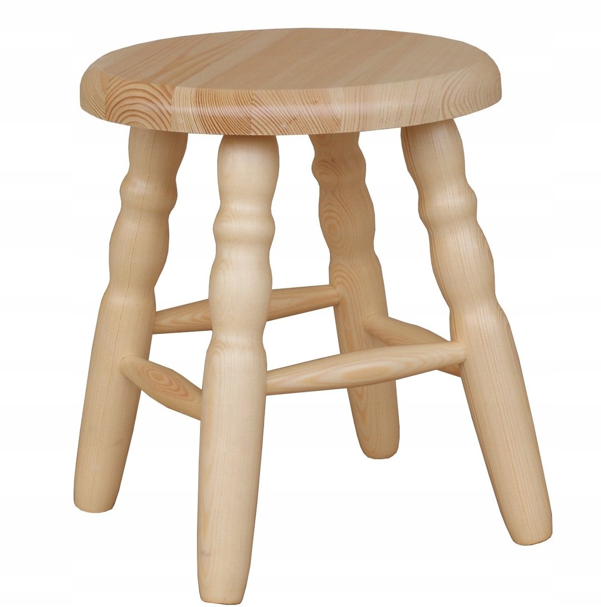 Houten kruk met gedraaide poten, massief grenen, 33 cm hoog