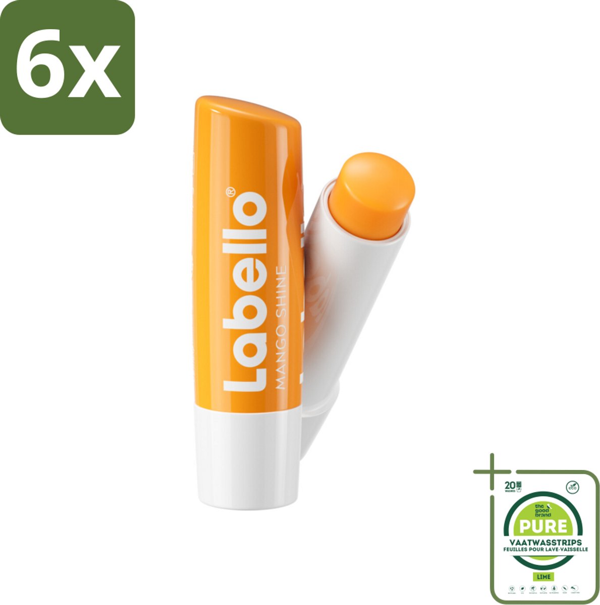 Labello – Lippenbalsem -- Mango Shine – 4,8 g - Voordeelverpakking - 6 stuks - Lippenbalsem - Mango geur