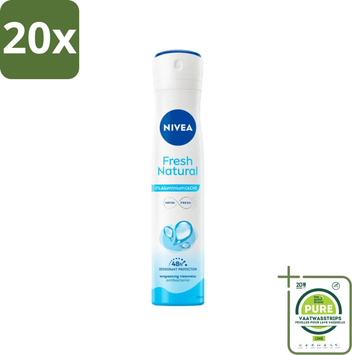 20 x Nivea - Deodorant Spray - Fresh Natural - 0% Aluminium - 200 ml - Grootverpakking - NIVEA Deodorant - Deodorant Spray - Aluminiumvrij Deodorant - Natuurlijke Deodorant - Oceaanextracten