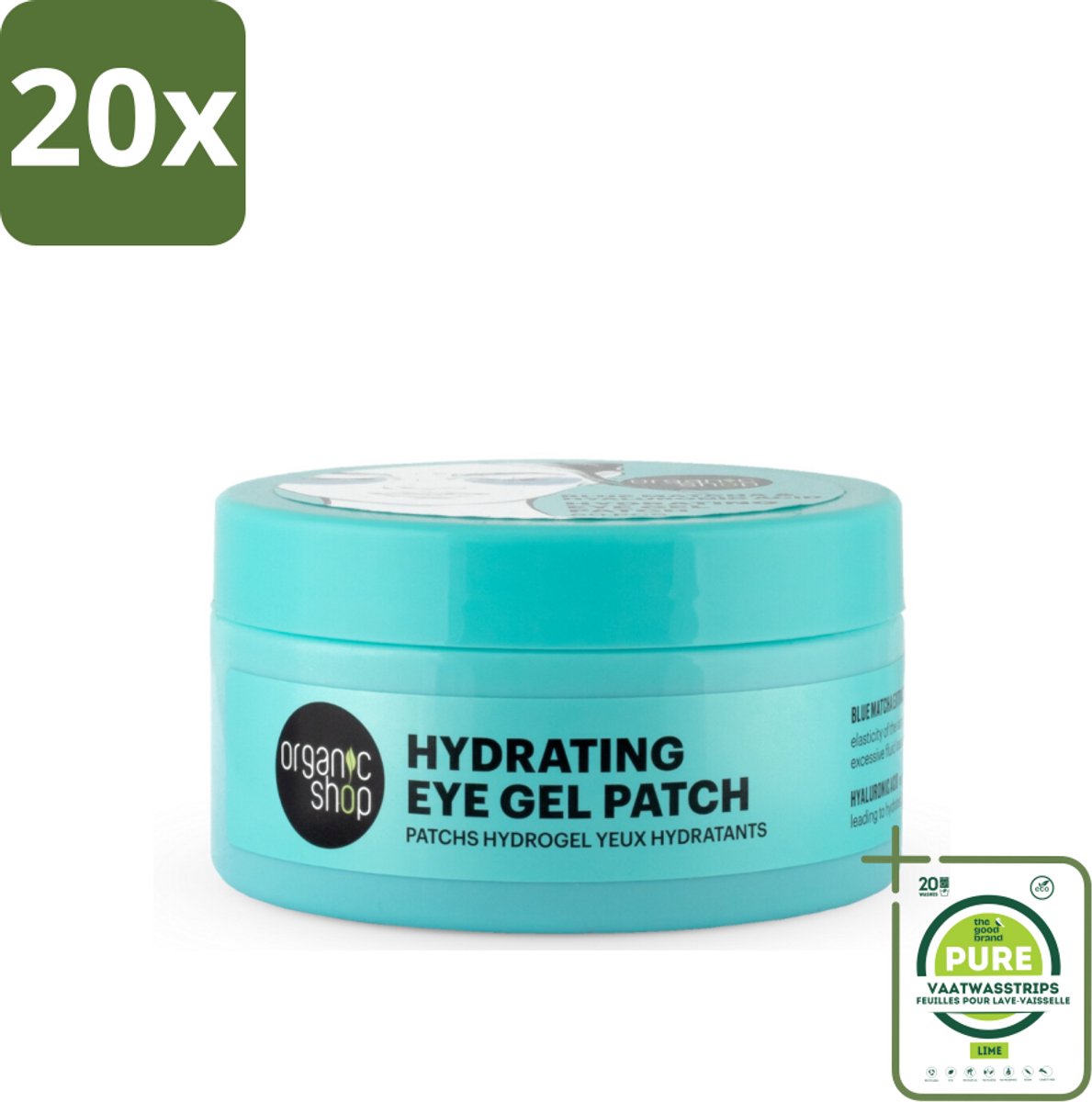 20 x Organic Shop - Eye Gel Patch Blue Matcha & Hyaluronic Acid - Verfrissend en Hydraterend - 60 Patches - Grootverpakking - Oogpatches - Oogverzorging - Anti-rimpel - Hydratatie - Hyaluronzuur
