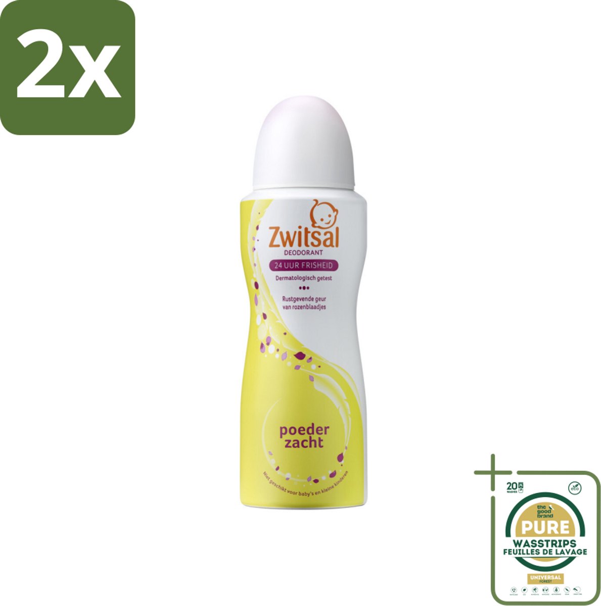 Zwitsal - Deodorant - Poederzacht - Voor Volwassenen - 100 ml - Voordeelverpakking - 2 stuks - Poederzachte geur - Rozengeur