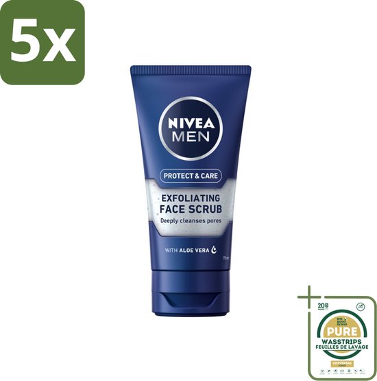 5 x NIVEA MEN - Protect & Care - Gezichtsscrub - 75 ml - Grootverpakking - Gezichtsscrub Mannen - Huid Reinigen - Exfolierende Scrub - Gezichtsreiniging - Huid Verzorging
