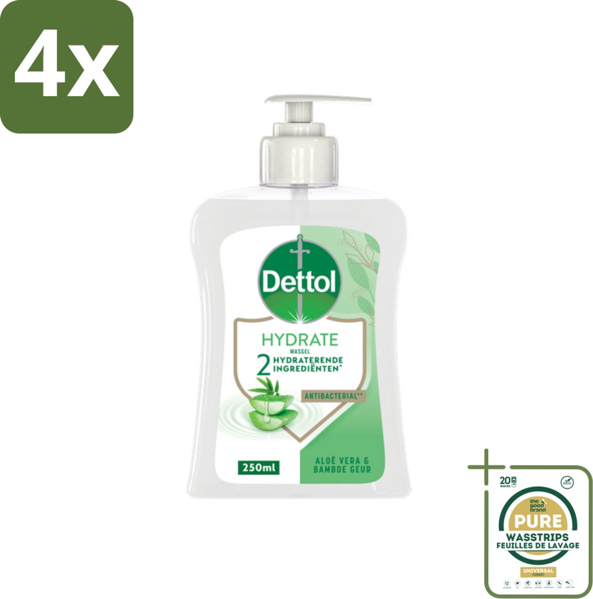 Dettol - Handzeep - Hydrate - Aloë Vera & Bamboe - 250 ml - Voordeelverpakking - 4 stuks - Aloë Vera - Bamboe