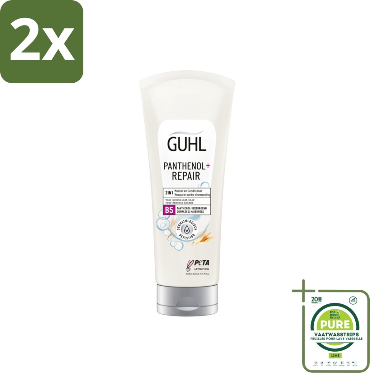 Guhl – 2-in-1 Masker & Conditioner – Panthenol+Repair – 200 ml - Voordeelverpakking - 2 stuks - Haarmasker - Conditioner