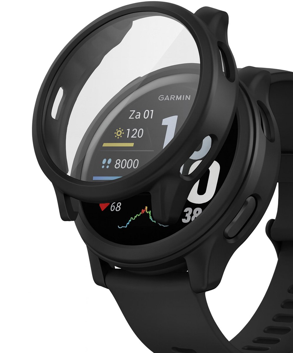 Hoesje + Screenprotector Garmin Venu 4 45 mm – Gehard Glas Cover + Shock Proof Case – Zwart