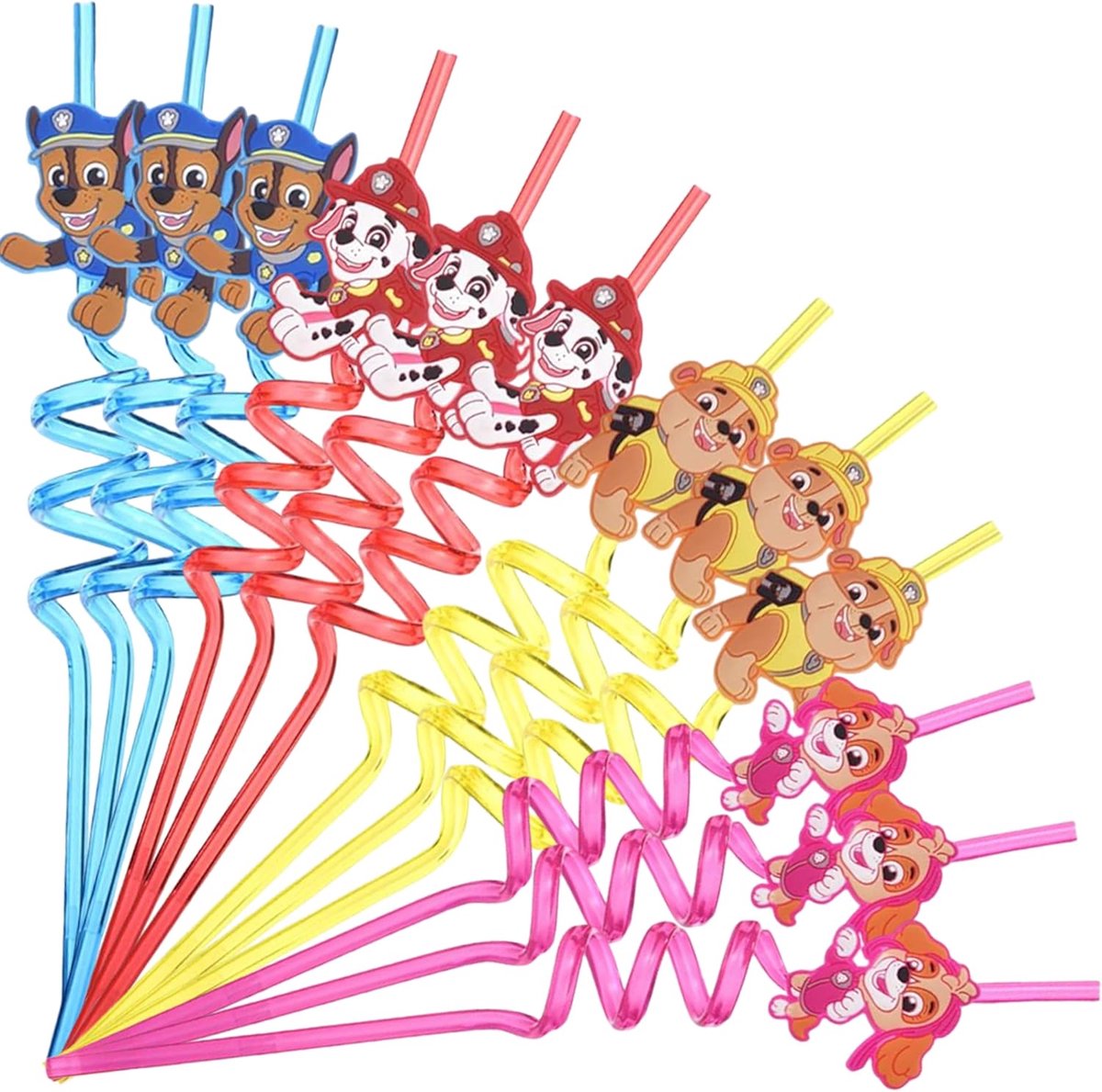 Paw Patrol Rietjes - 12 Stuks - Duurzame Rietjes Herbruikbaar - BPA-vrij Plastic - Kinderrietjes - Skye - Chase - Marshall - Rubble
