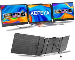 KEFEYA S2 drievoudige laptopschermverlenger, 14-inch drievoudige laptopschermverlenger, 1080P FHD draagbare monitor voor 13- tot 17,3-inch laptops, HDMI/USB-A/USB-C voor Mac, Windows, Chrome en Switch, plug-and-play