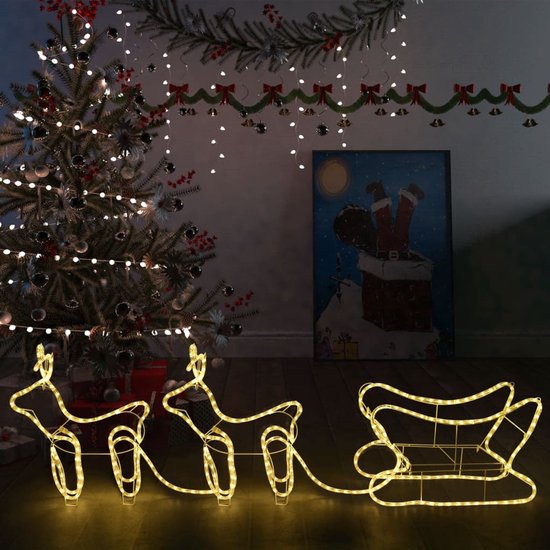 vidaXL - Kerstdecoratie - rendieren - en - slee - 576 - LED's