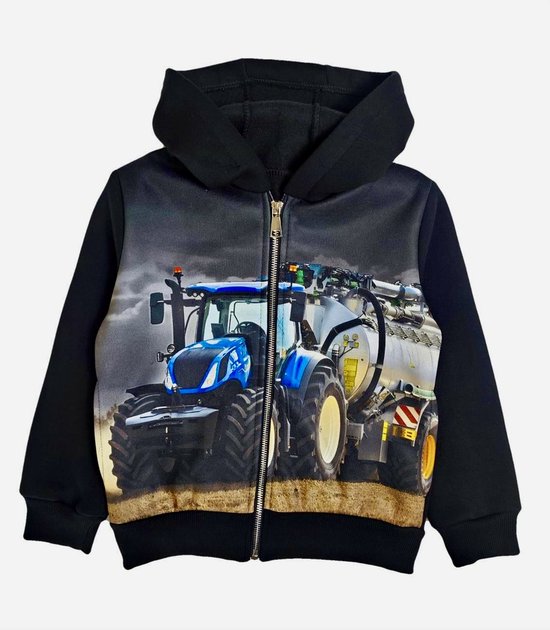 Gilet Kinder tracteur couleur noir taille 98/104 New Holland sweat-shirt à capuche Très joli !