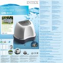 Doos van het Intex Krystal Clear Saltwater System QS 400, met afbeeldingen van een zwembad en de unit.