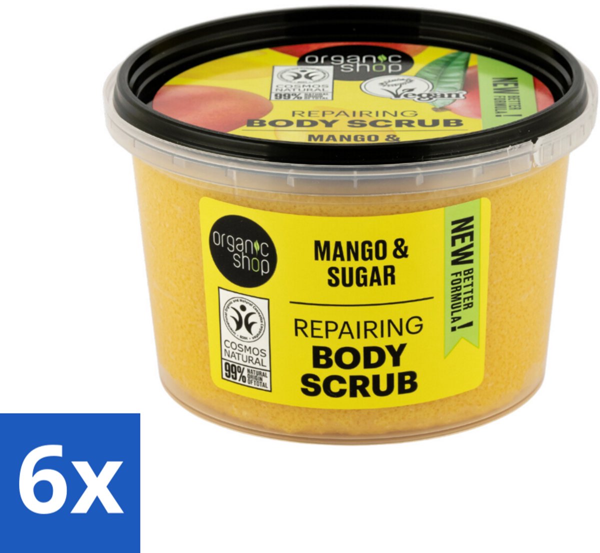 Organic Shop - Organic Mango & Sugar Body Scrub - Peeling en Geur - 250 ml - Voordeelverpakking - 6 stuks
