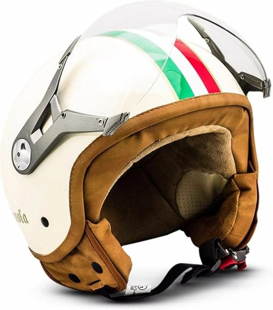 SOXON Imola Scooterhelm - L - Jethelm met vizier - Motorhelm voor volwassenen - Geschikt voor Vespa, Scooter, Brommer, Motor en Snorfiets - Creme