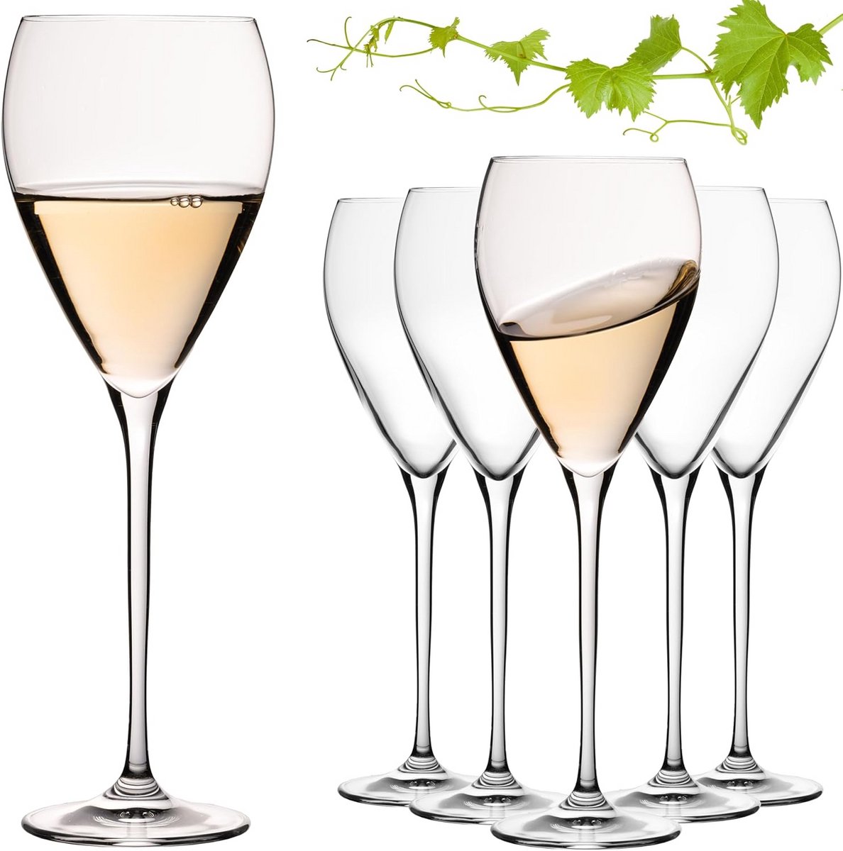 Set van 6 Witte Wijnglazen 350 ml Druppelvorm Kristalglas Vaatwasmachinebestendig