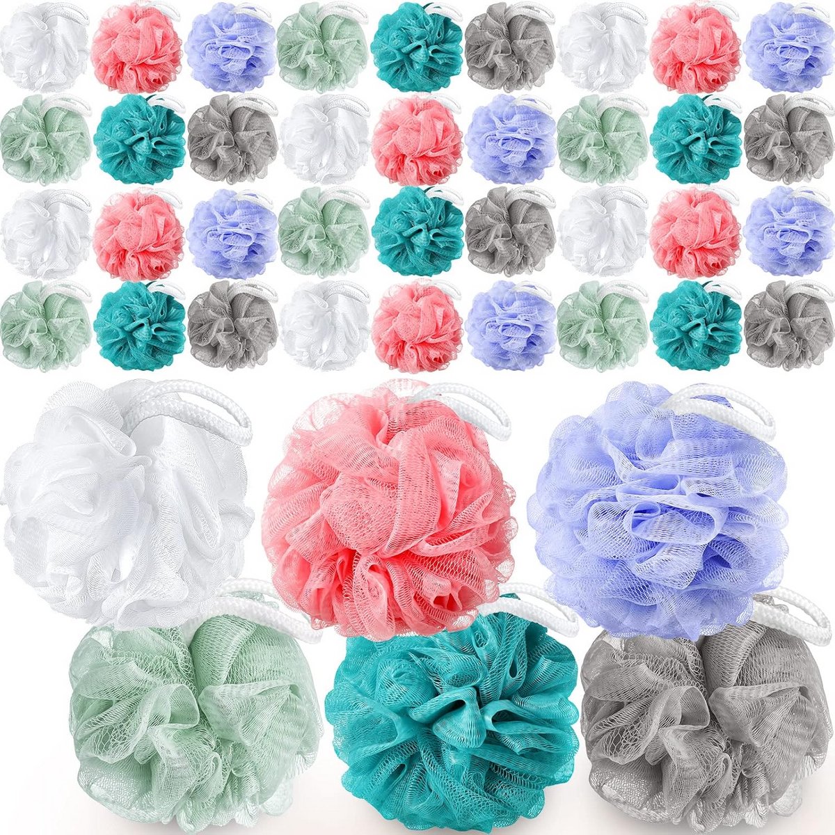 Set van 36 Douchepuffen voor Mannen en Vrouwen - Zachte Schuurspons voor Lichaamsscrub