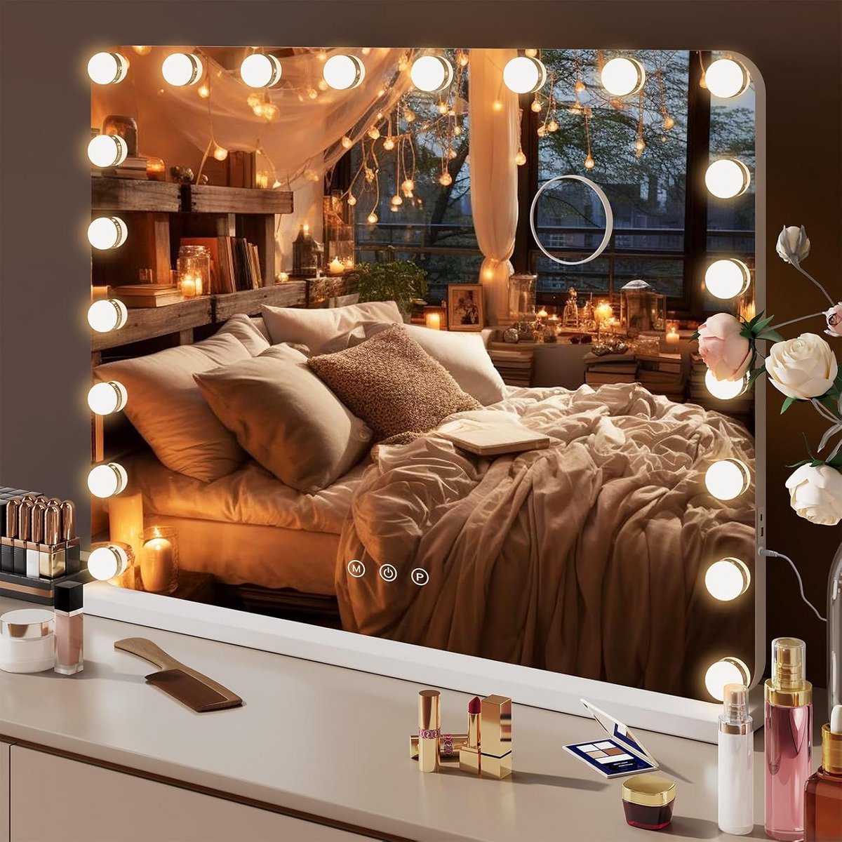 Grote Hollywood Make-up Spiegel met Licht (80x60 cm) - USB/Type-C en 10x Vergrootglas