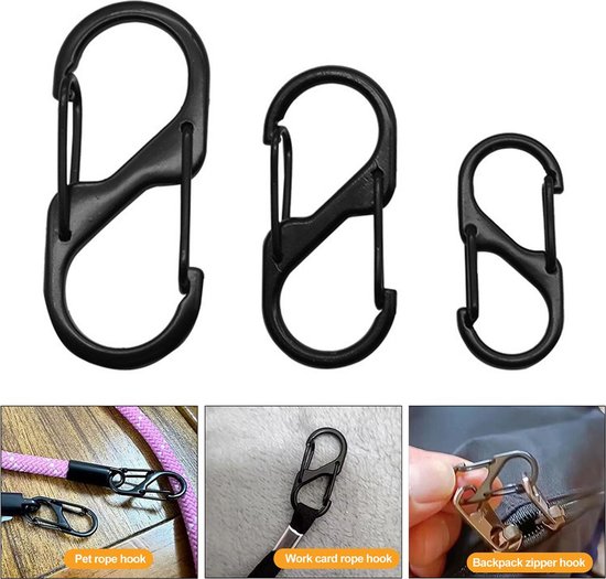 30 S-vormige karabiners, kleine legering karabiners, draagbare sleutelhangers, mini clip-on karabiners, kampeeruitrusting — afbeelding 4
