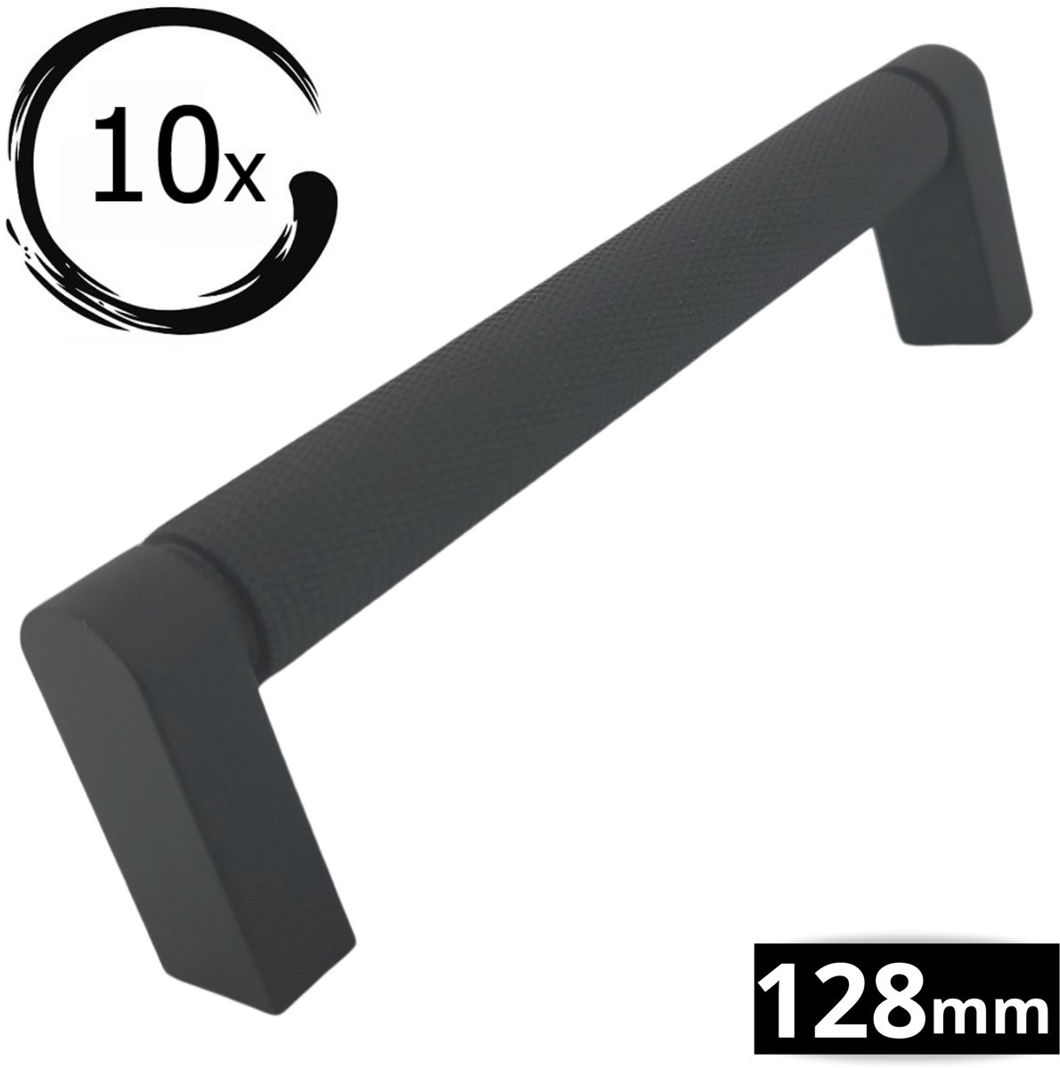 10X Handgrepen Zwart RVS - Boormaat 128mm - Greepjes - Handgreep - Handgrepen keukenkastjes - Handvatten - Meubelgreep Zwart - Handgrepen voor deurtjes