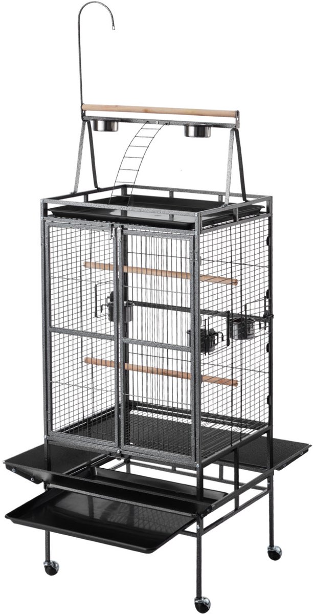 VEVOR Vogelkooi, 83x79x210cm, Open Bovenkant, Smeedijzeren Volière met Zitstokken, Lade en Plastic Voerbakjes, voor Valkparkieten, Monniksparkieten en Grijze Papegaaien thumbnail 2