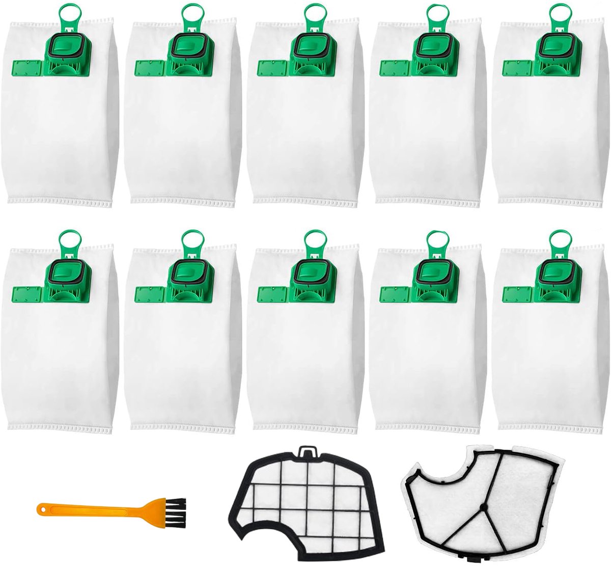 13 stuks Reserveonderdeel accessoires - geschikt voor Vorwerk VK140 - VK150 - FP140 stofzuiger - met 2 filters - 10 stofzuigerzakken - 1 reinigingsborstel