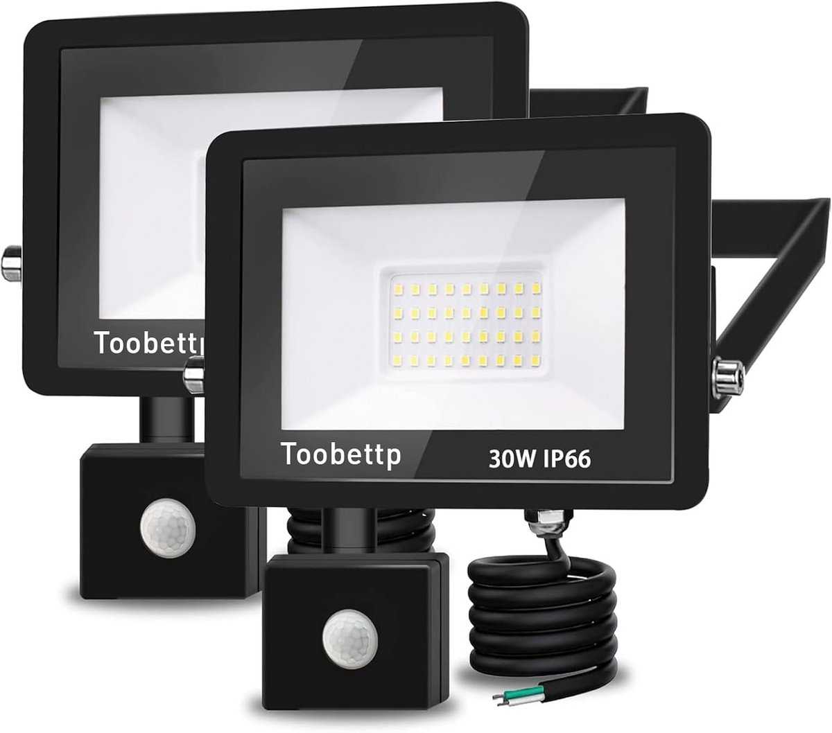 Set van 2 Krachtige 30W LED Buitenlamp met Bewegingsmelder - Warmwit Licht (3500K) - IP66 Waterdicht