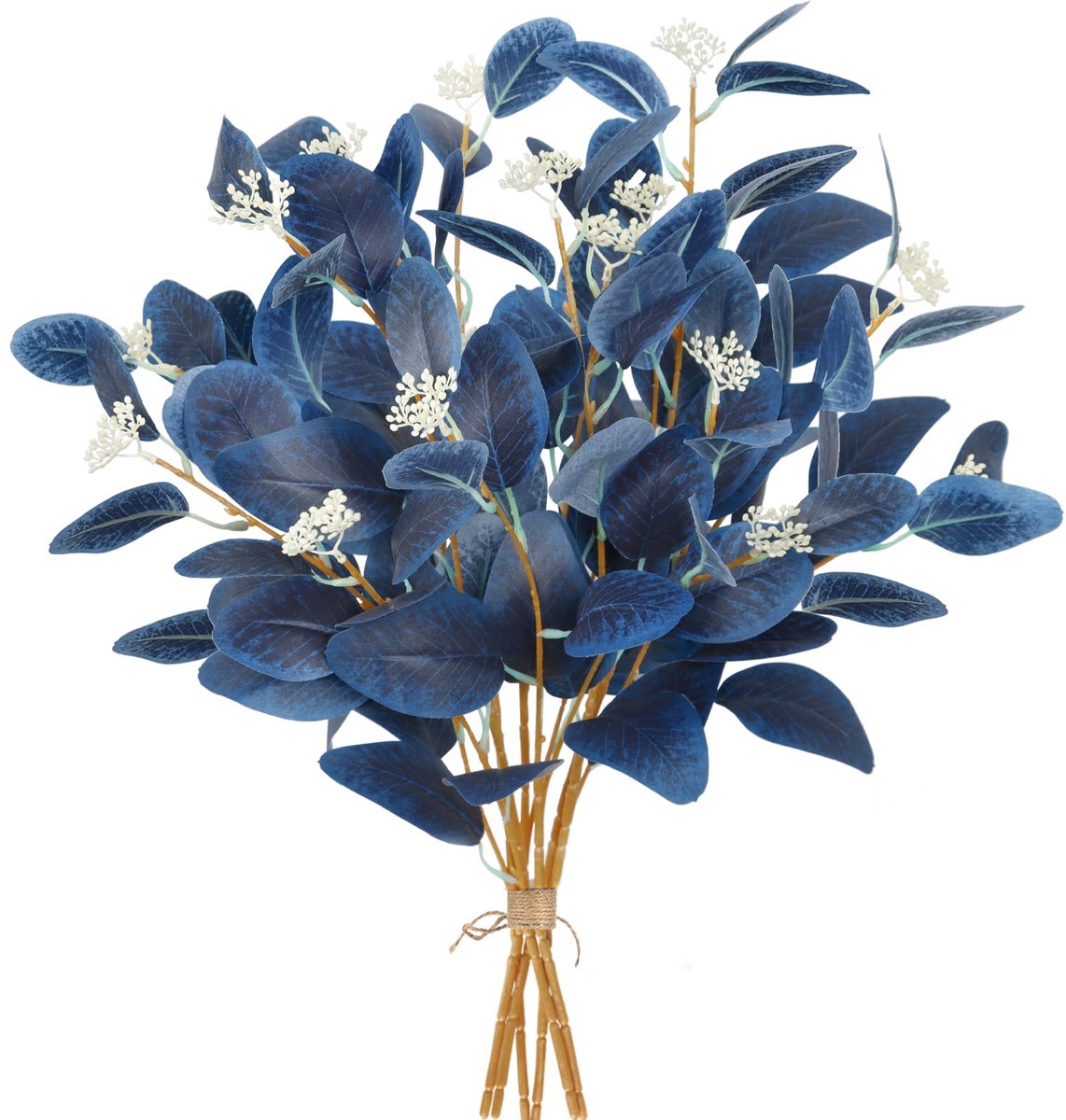 Unyqoos Set van 12 Blauwe Eucalyptus Kunsttakken voor Stijlvolle Binnenhuisdecoratie, blauw, 50 cm