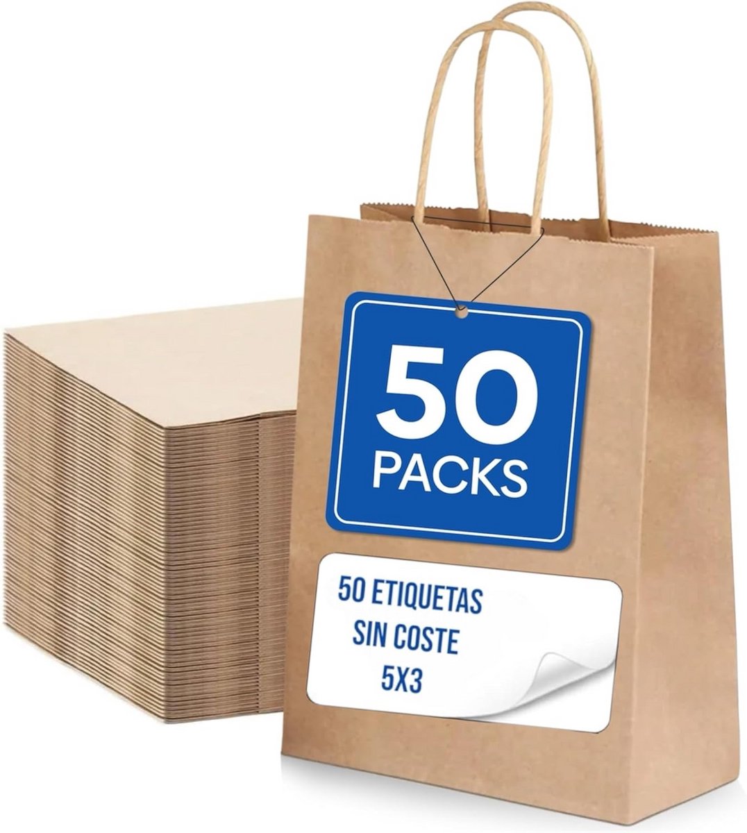 50 Herbruikbare Kraft Papieren Zakken met Stevige Handvatten - Cadeau- en Winkelzakken