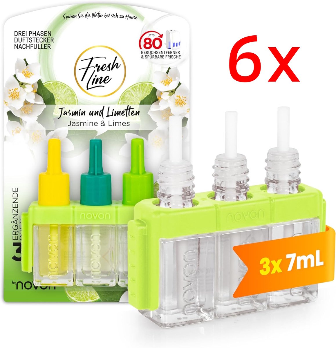 Fresh Line® - Luchtverfrisser Navullingen 6 stuks - Jasmine & Limes - Werkt met Ambi pur/Ferbreze 3VOLUTION