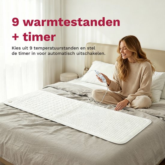 Inventum HN197V elektrische onderdeken 160x80 cm - Eenpersoons - 9 warmtestanden - Aparte voetzone - Anti allergie - Antibacterieel - Warmtedeken - Extra snel warm - Uitwasbaar - Automatische uitschakeling - Oververhittingsbeveiliging - Fleece - Wit