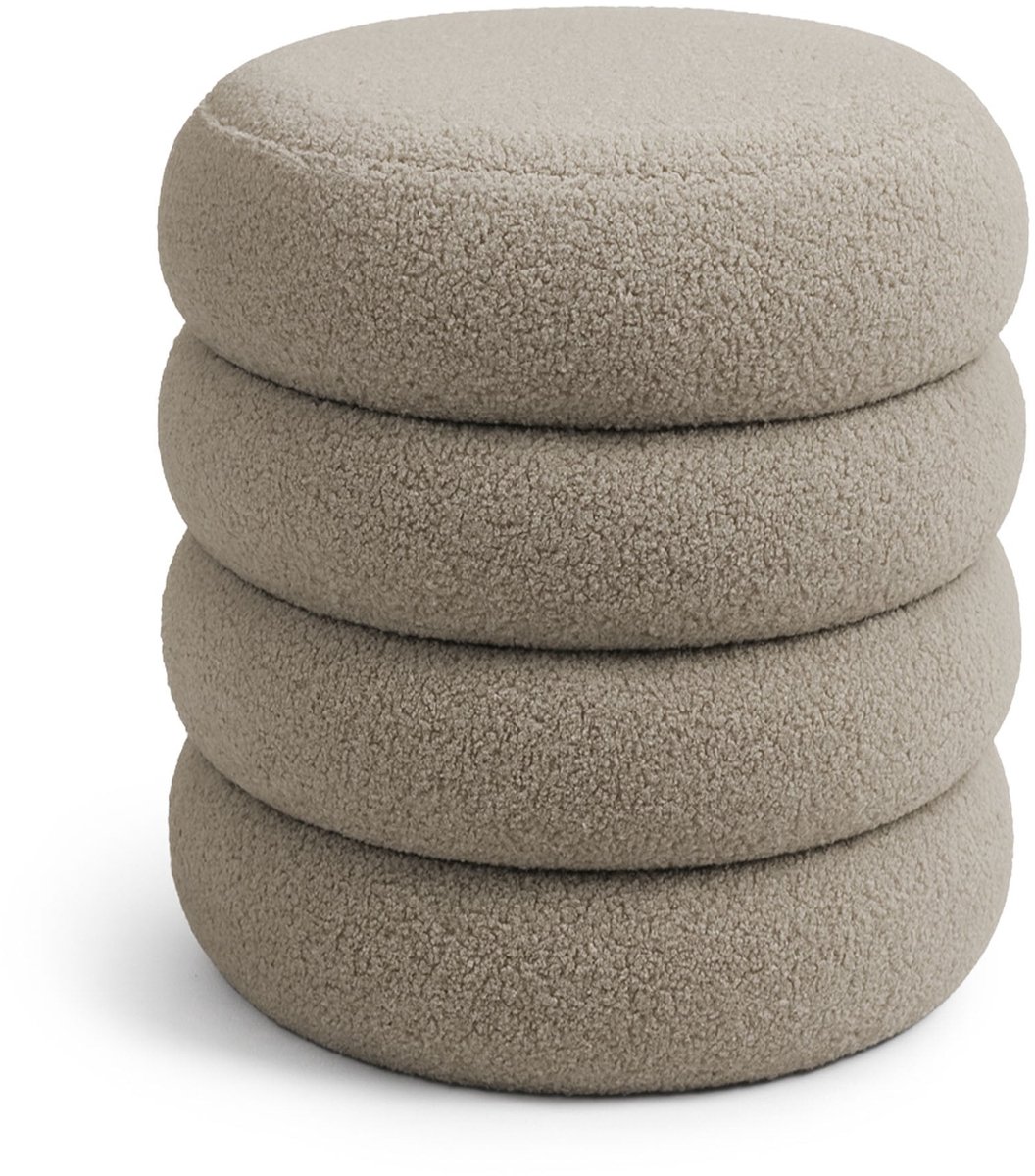 Pouf van Teddy Stof met Opbergruimte SNUGGO 42 cm / Gestoffeerde Poef / Ronde Poef / Woonkamerstoel / Opbergkruk Wonen / Mokka