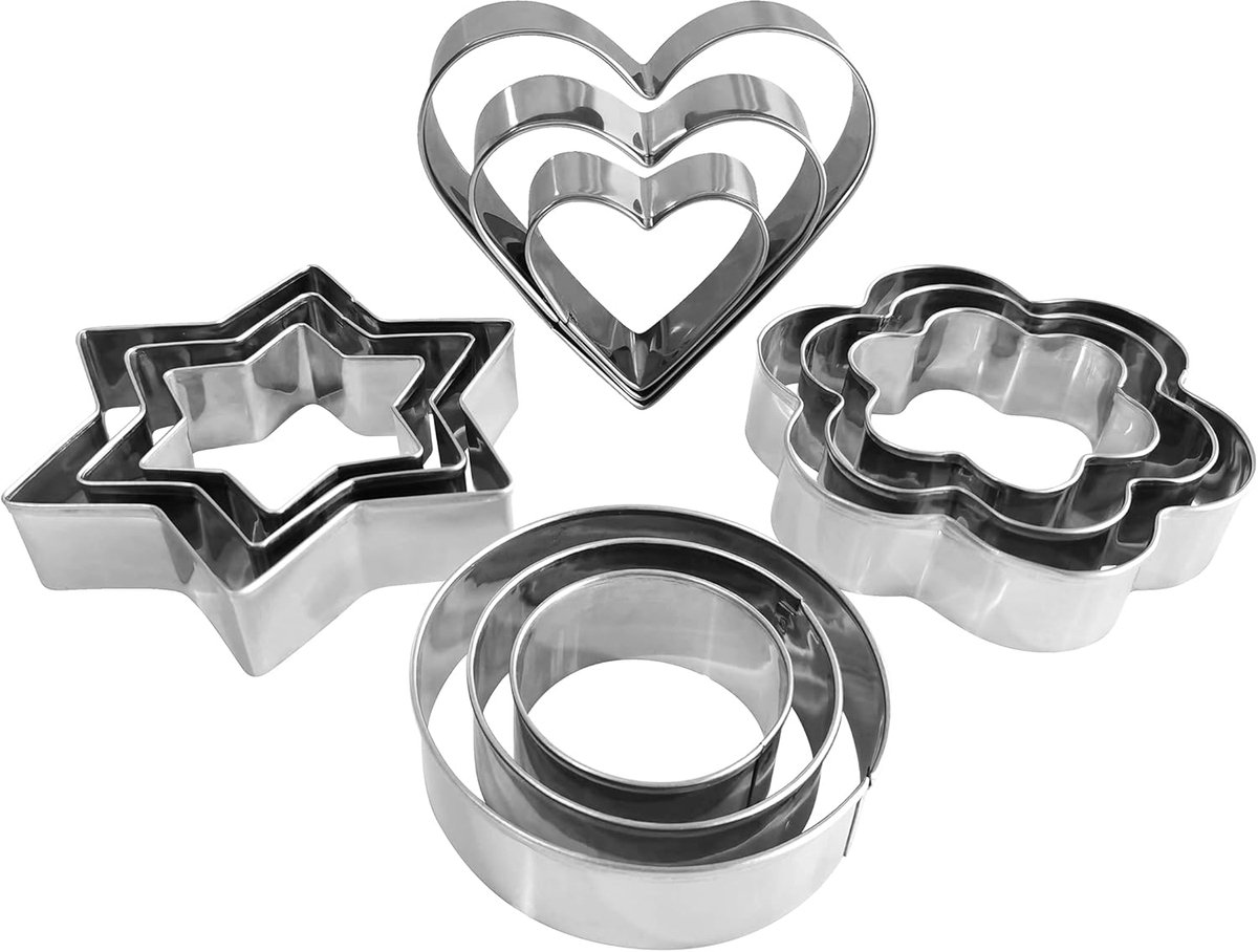 12-delige Metaal Koekjesuitsteker Set - Hart, Ster, Rond, Bloemvorm - Perfect voor Bakken