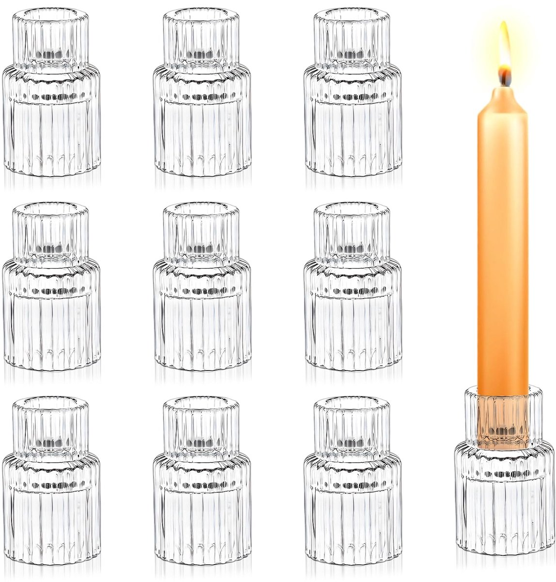 Unyqoos Set van 10 elegante glazen kaarsenhouders voor sfeervolle tafeldecoratie, transparant, 6*2cm, 10 stuks
