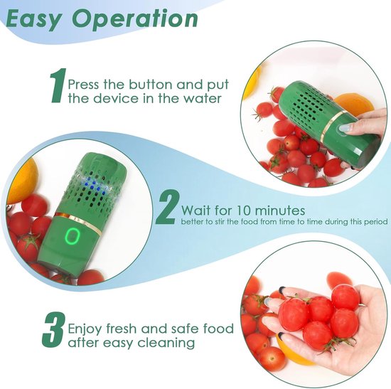 Fruit- en groentewasmachine, draagbare fruit- en groentewasmachine met 4400 mAh accu, oplaadbare fruit- en groentewasmachine via USB (groen) — afbeelding 4