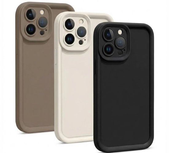 Housse de téléphone noir beige brun – coque arrière – convient pour iPhone 15 Pro Max – aspect mat doux – protection caméra – lot de 3 pièces