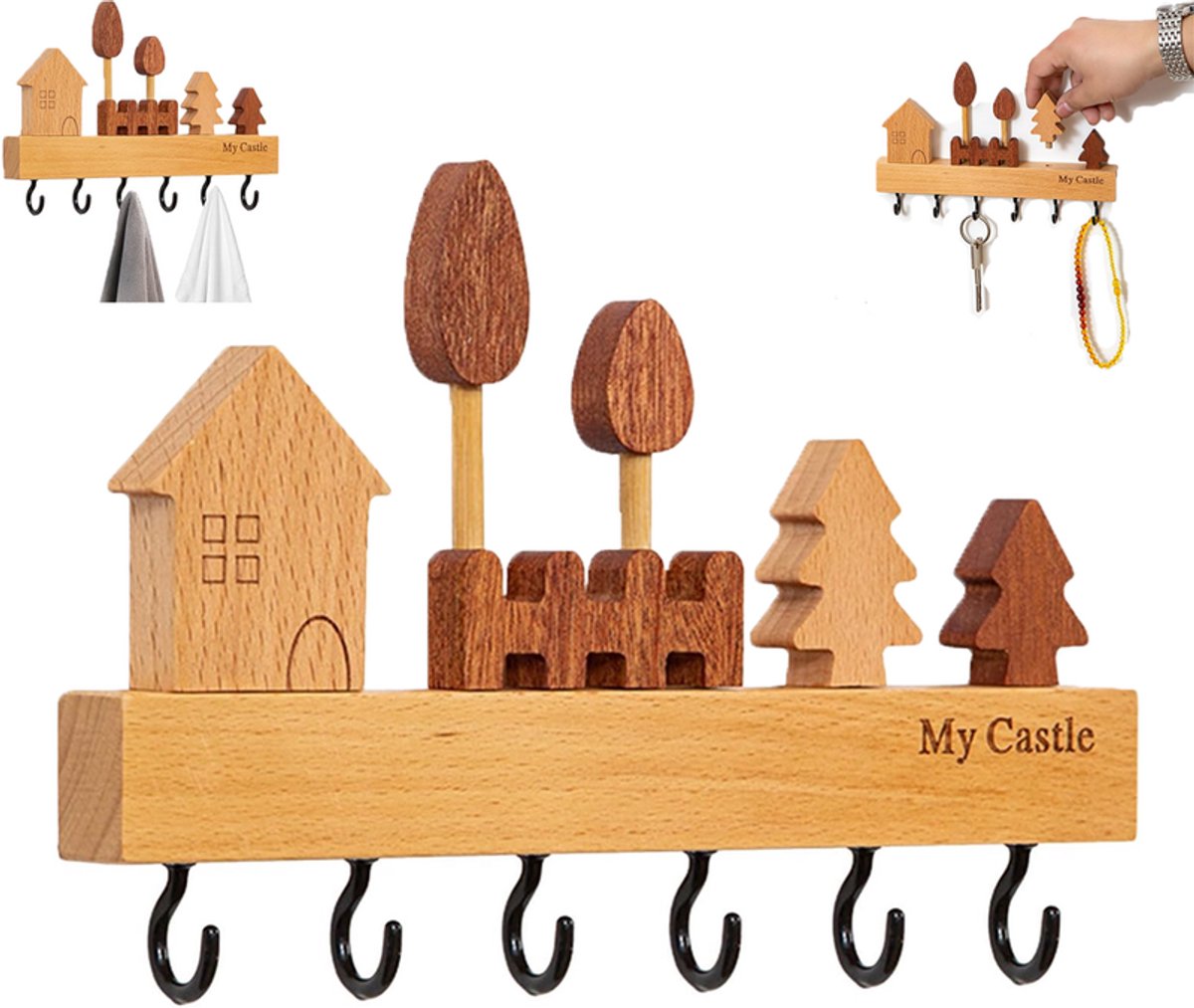 Massief houten sleutelhaken voor aan de muur - Creatieve nieuwe sleutelorganizer voor aan 