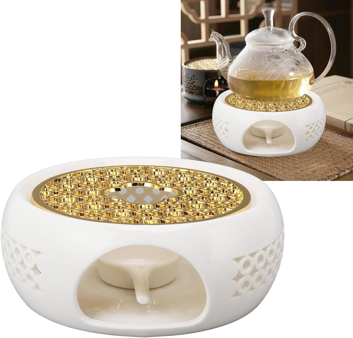 Porseleinen Theepot Warmer met Verwarmingselement voor Constante Warmte