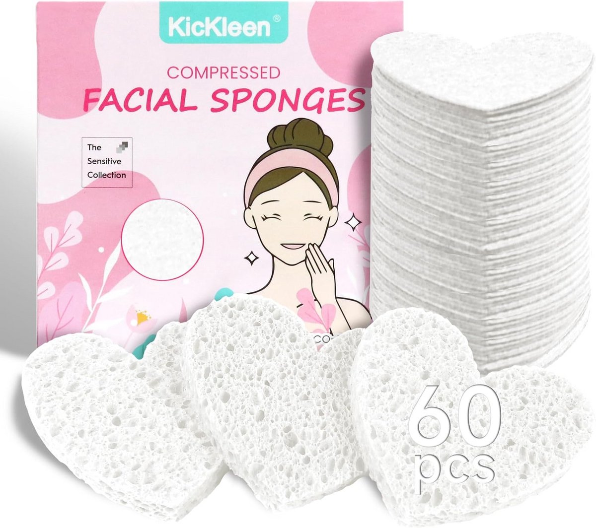 60 Stuks Geperste Cellulose Hartvormige Gezichtssponzen voor Reiniging en Scrubben