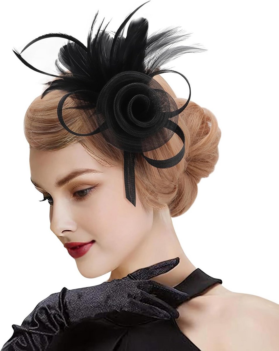 Elegante Fascinator Hoed met Bloem en Veren - Cocktail, Bruiloft & Feest Hoofddeksel