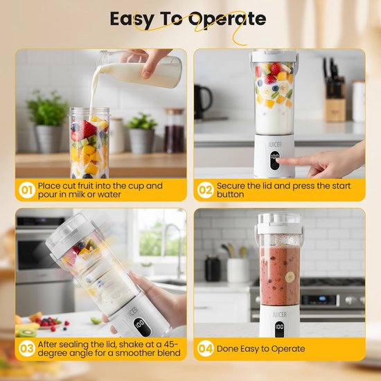 Blender - Blender To Go - Mini Blender - Fresh Juice Blender - Draagbare Blender 600 Ml - Usboplaadbaar - Sapbeker Voor Fruit En Groenten - Draagbaar Voor Smoothies En ProteïNeshakes - Voor Thuis, Sport En Kantoor van Merkloos — afbeelding 5