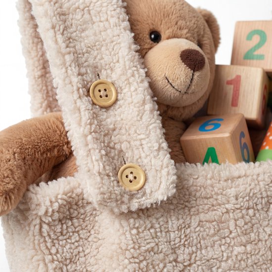 Funnies Boxzak Teddy Stof - Soft Beige - 65x40 cm - Boxopbergzak voor Box & Babykamer - Zachte Teddy Opbergzak voor Speelgoed, Knuffels & Accessoires — afbeelding 4