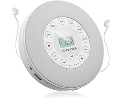Draagbare cd-speler - met luidsprekers en schokbestendig ontwerp - Oplaadbare cd/cd-rw/mp3-speler - Ondersteunt AUX- en USB-aansluitingen - Geschikt voor thuis, in de auto en op reis - Wit ontwerp - Met afspeelgeheugen (geen Bluetooth-versie)