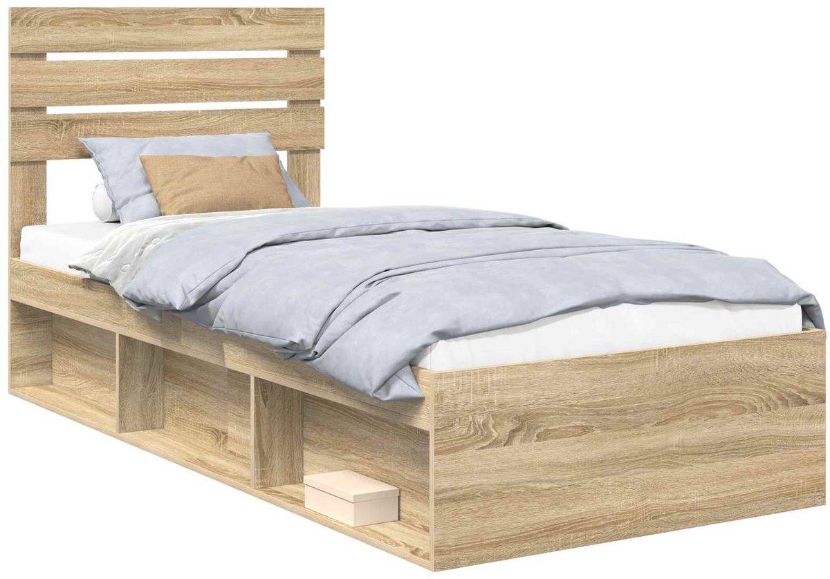 vidaXL - Bedframe - met - hoofdeinde - Sonoma - 100 - x - 200 - cm - Massief - grenenhout