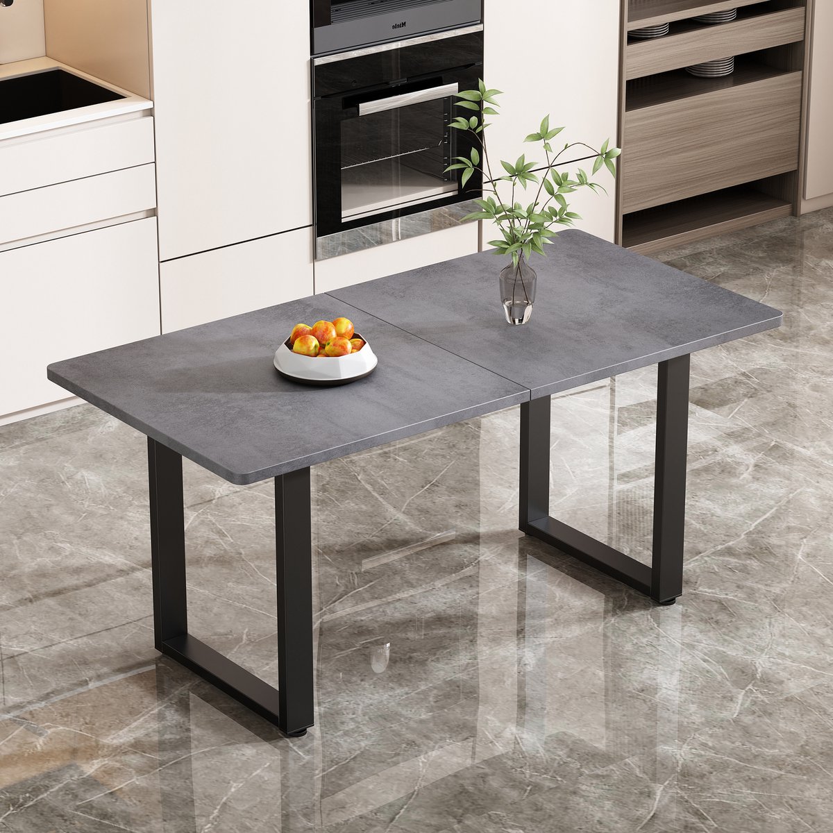 OKWISH Eettafel – Industriestijl – Rechthoekige Eettafel – Stevig Spaanplaat Blad – Met Verstevigd Metalen Frame – Ruim Werkblad – Zwart+Grijs