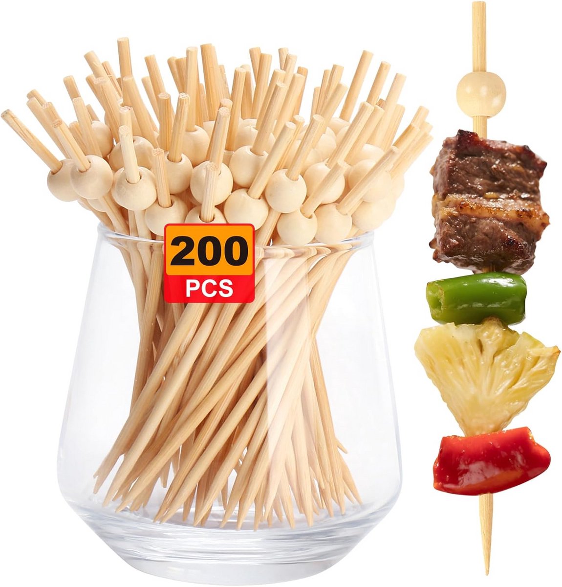 200-delige set cocktailprikkers - natuurlijke bamboe prikkers voor hapjes en drankjes
