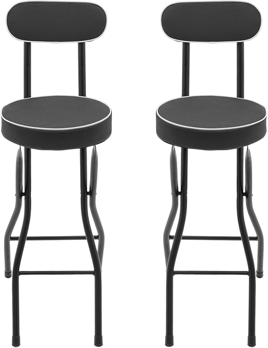 2 Stuks Inklapbare Barkrukken met Voetensteun - Gevoerd Zwart - Hoogte 65 cm