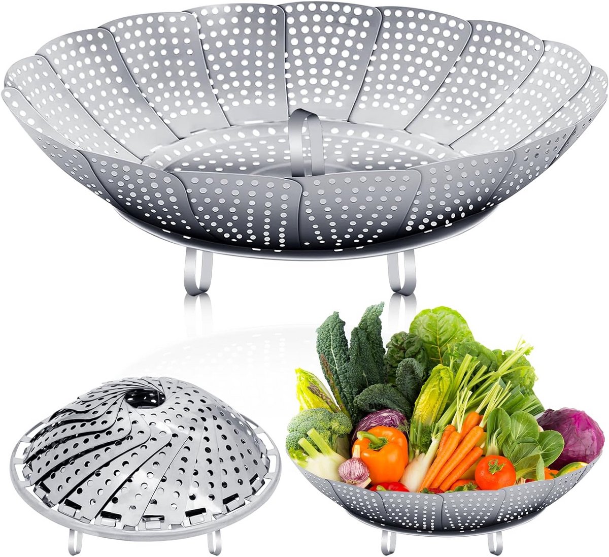 Opvouwbaar Stoominzetstuk RVS voor Kookpan 27 cm Groenten Stomer met Poten
