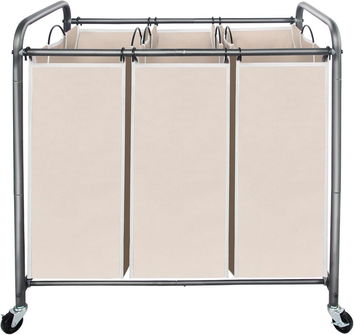Wasmand op Wielen Set van 3 met Afneembare Zakken - Beige