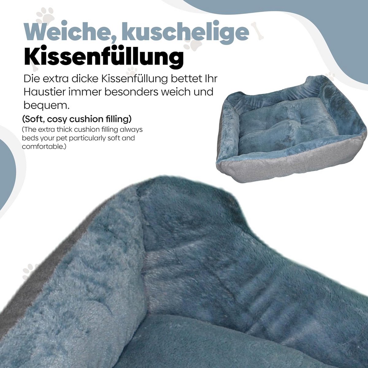 Groot Hondenkussen met Verhoogde Randen - Hondenmand Linnenlook Antislip Grijs 90x75 cm thumbnail 3