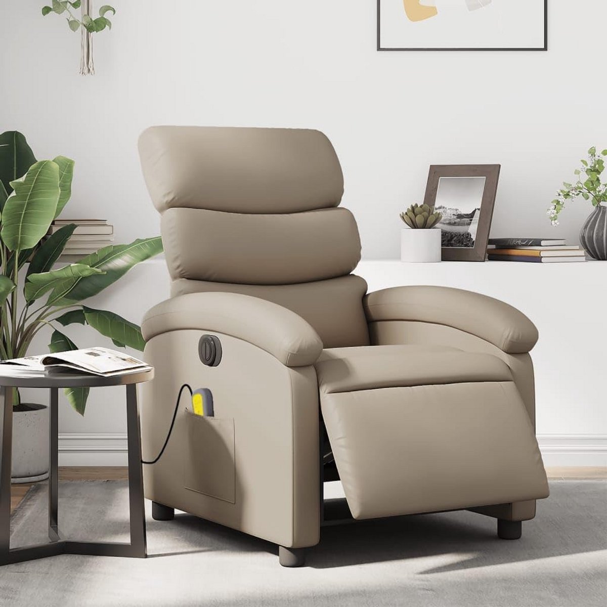 Elektrische Relaxfauteuil met Vibratiemassage in Cappuccino Kunstleer